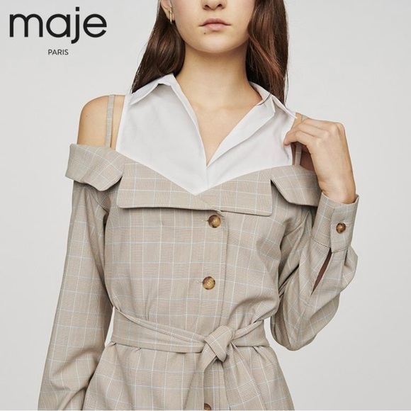 Maje Redwan Convertible Plaid Dress Size 3 - Picture 2 of 6